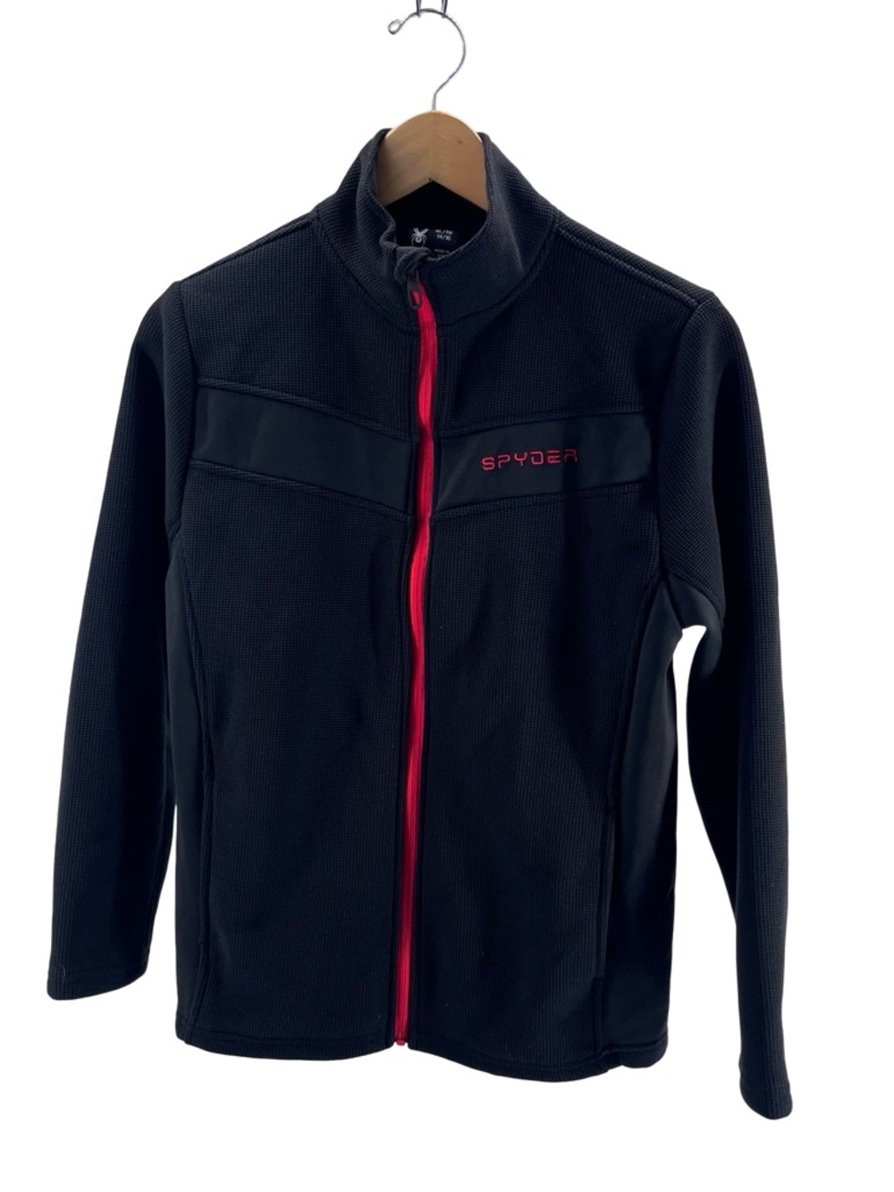 Spyder Youth Full Zip Waffle Knit Jacket Black Red Fleece Zip Up